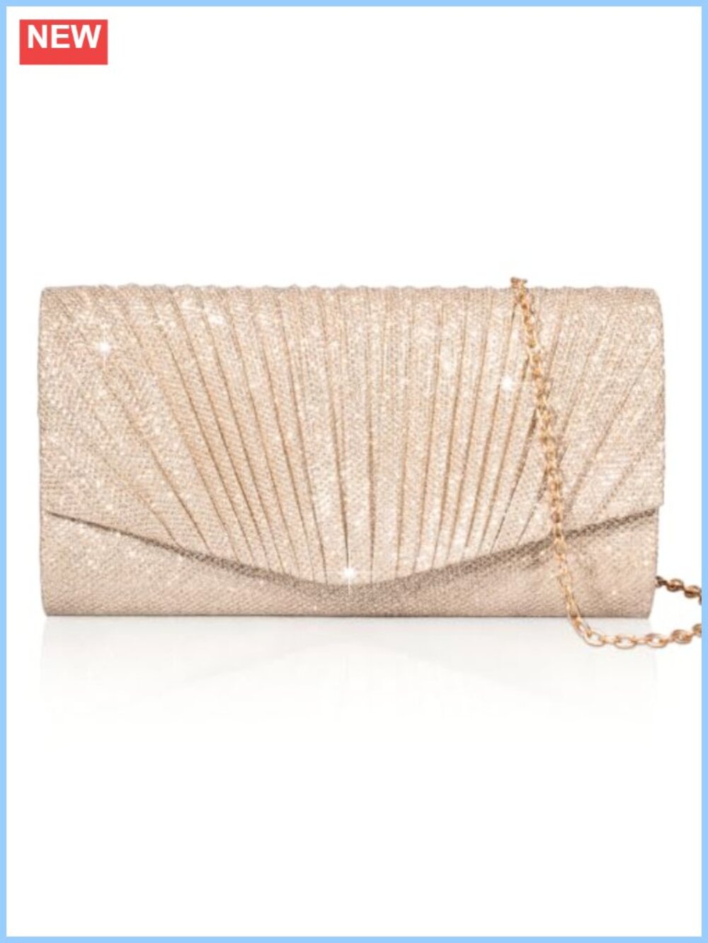 Sparkly Sequin Pleated Evening Clutch with Chain Strap